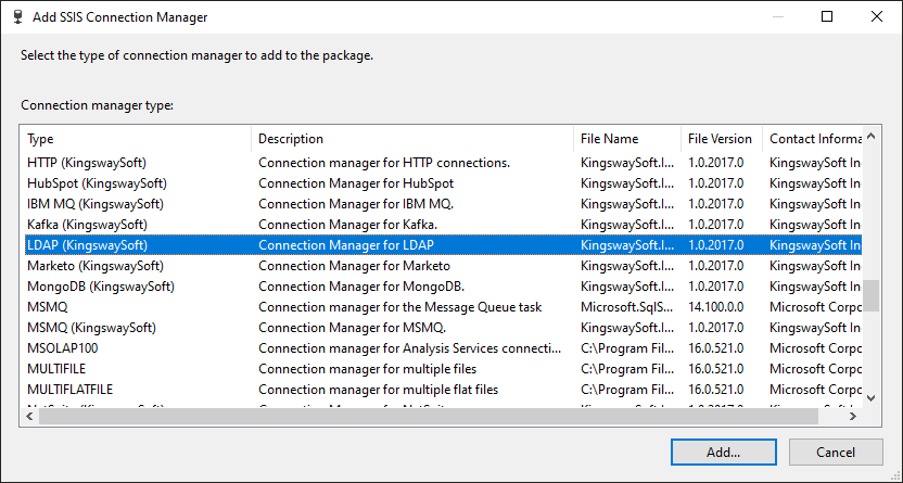 LDAP Add connection manager